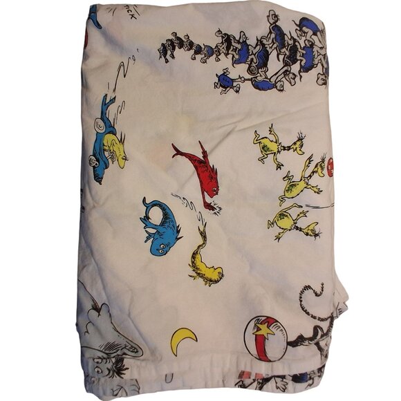 Pottery Barn Kids twin FLAT SHEET ONLY cotton Dr Seuss Cat in the Hat Lorax - Picture 1 of 3